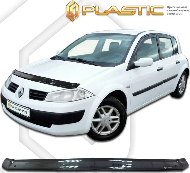 Дефлектор СА Пластик для капота (Classic черный) для Renault Megane II седан, хэтчбек, универсал 2003-2008. Артикул 2010010111885