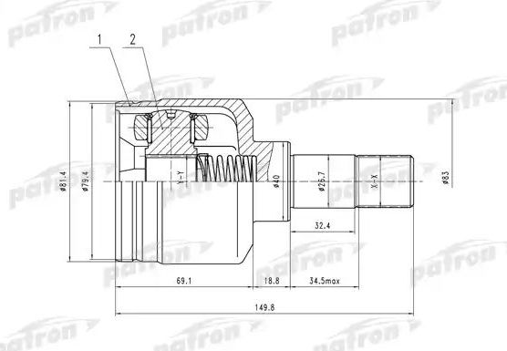 Шрус внутренний (граната) Patron передний левый для Peugeot 406 I 1995-2004. Артикул PCV5018