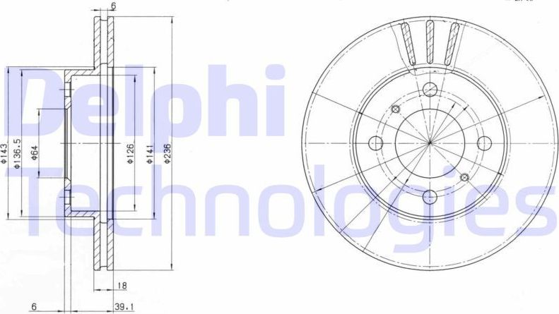 Тормозной диск Delphi передний для Mitsubishi Colt IV (CA0) 1992-1996. Артикул BG2810