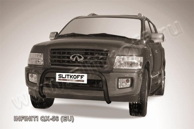 Кенгурятник Slitkoff d76 низкий ЧЕРНЫЙ матовый для Infiniti QX56 II 2004-2010. Артикул IN.QX002B