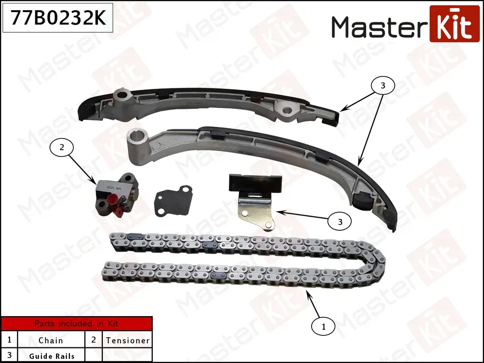 77B0232K Комплект цепи ГРМ TOYOTA LAND CRUISER 120/4RUNNER 2.7L 2TR-FE 02- (без звездочек) (Master KIT). Артикул 77b0232k