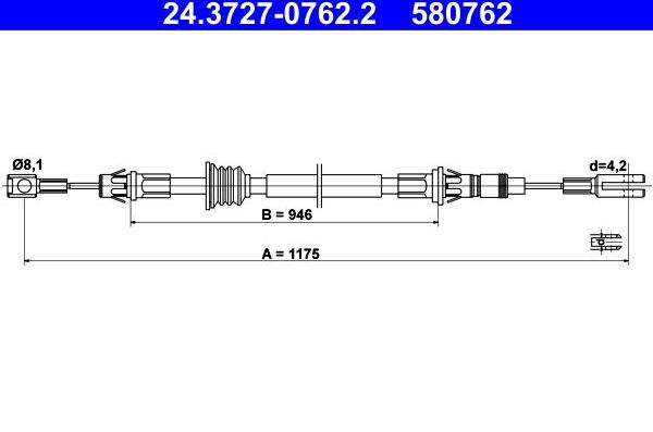 Трос ручника (тросик ручного тормоза) ATE. Артикул 24.3727-0762.2
