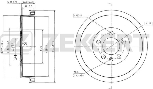 Тормозной барабан Zekkert задний для Skoda Rapid I 2012-2019. Артикул BS-6016B