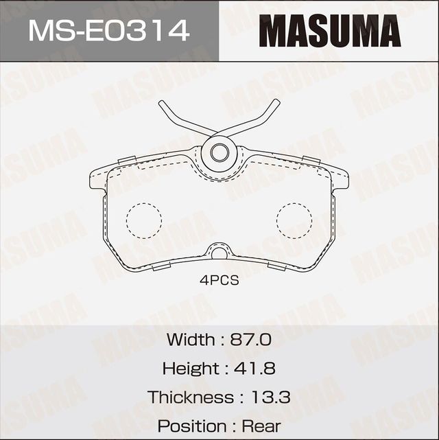 Колодки дисковые MASUMA, rear Masuma. Артикул MSE0314