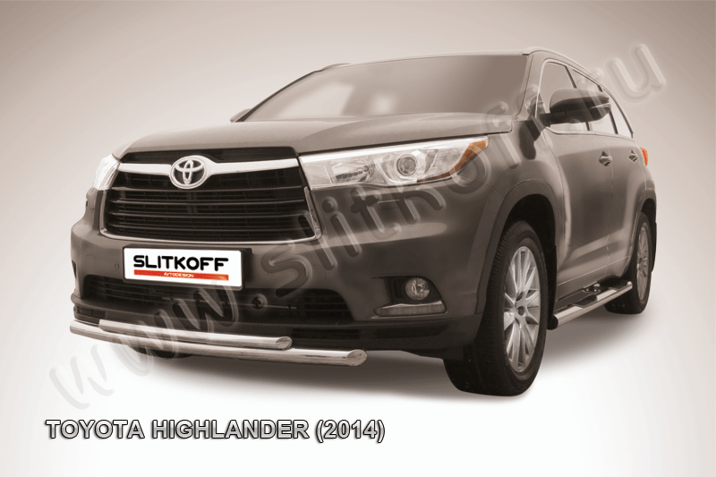 Защита Slitkoff переднего бампера d57/42 двойная радиусная для Toyota Highlander II 2014-2026. Артикул THI14-004