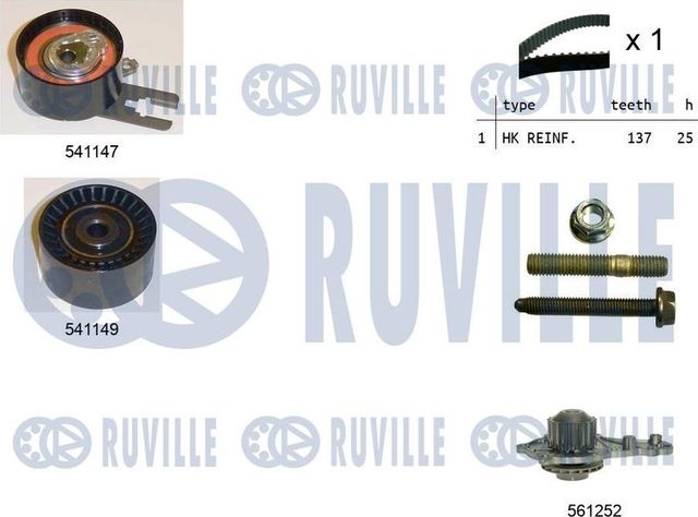 Помпа (водяной насос) с комплектом ремня ГРМ Ruville для MINI Hatch II (R56) 2006-2010. Артикул 5500581