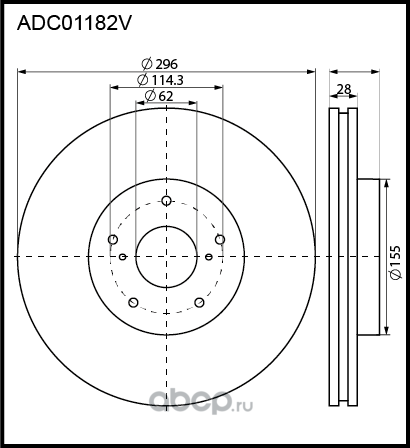 Диск тормозной TOYOTA Camry (06-/11-),Rav 4 (06-) LEXUS IS250 передний (1шт.) AL (Allied Nippon). Артикул ADC01182V