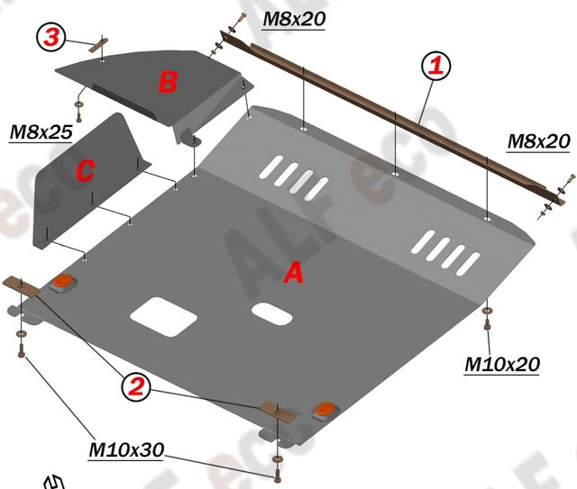 Защита алюминиевая Alfeco для картера и КПП Fiat Ducato 2006-2026. Артикул ALF.17.08al