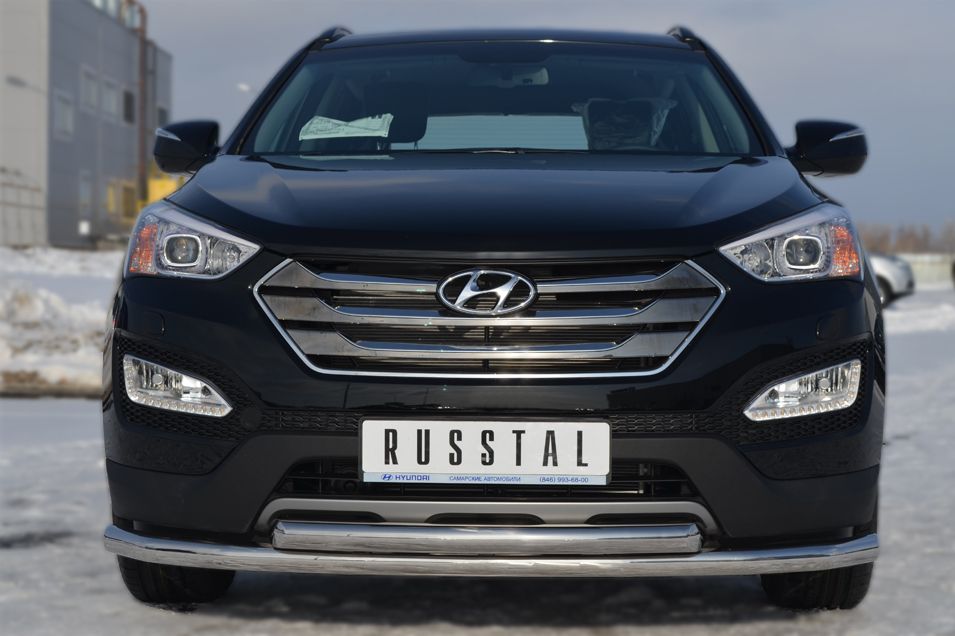 Защита RusStal переднего бампера d63 (секции)/d63 (дуга) для Hyundai Santa Fe III 2012-2018. Артикул HSFZ-001216