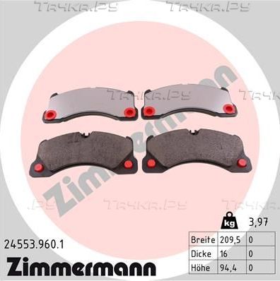 Тормозные колодки Zimmermann rd:z передние для Porsche Cayenne III 2017-2026. Артикул 24553.960.1