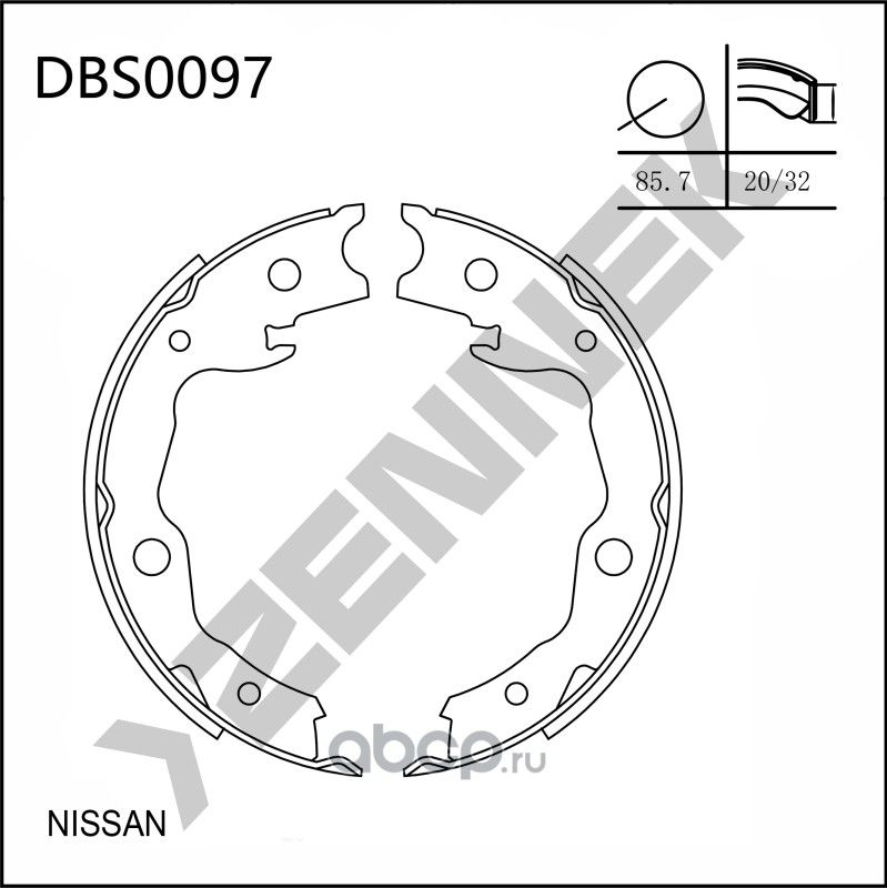 Колодки тормозные барабанные NISSAN CUBE 07->, JUKE 10 (Zennek). Артикул DBS0097