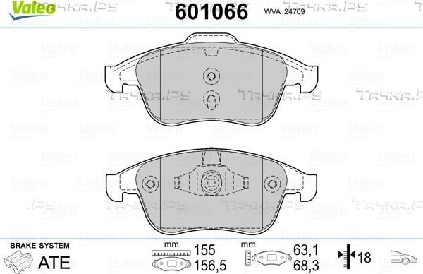 Тормозные колодки Valeo передние для Renault Laguna III 2007-2010. Артикул 601066