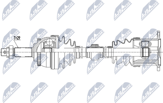 Полуось (привод в сборе, приводной вал) NTY для Nissan X-Trail T30 2001-2013. Артикул NPW-NS-066