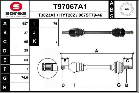Полуось (привод в сборе, приводной вал) EAI. Артикул T97067A1