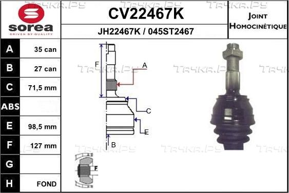 Шрус наружный (граната) EAI передний для Peugeot Boxer III 2006-2026. Артикул CV22467K