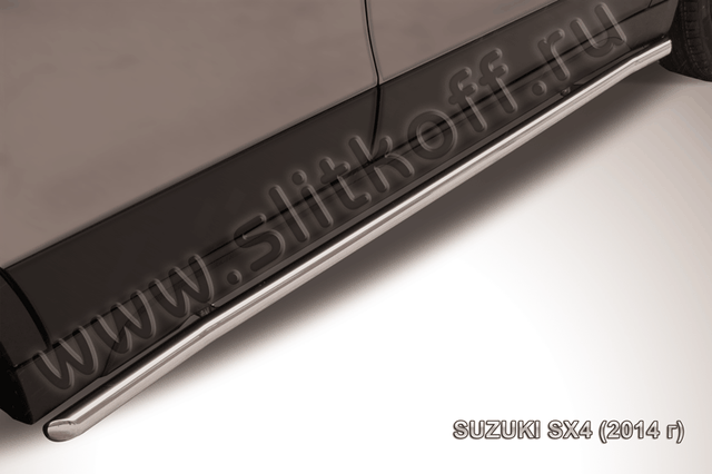 Пороги Slitkoff труба d42 с листом для Suzuki SX4 II 2014-2026. Артикул SSX4-14-005