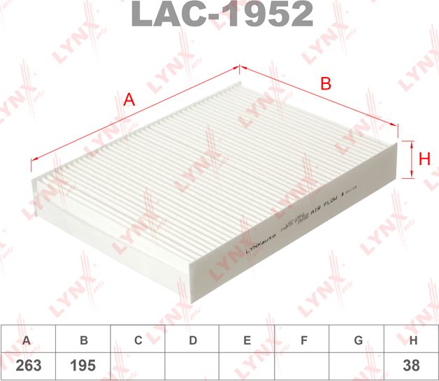 Салонный фильтр LYNXauto для Renault Trafic III 2014-2026. Артикул LAC-1952
