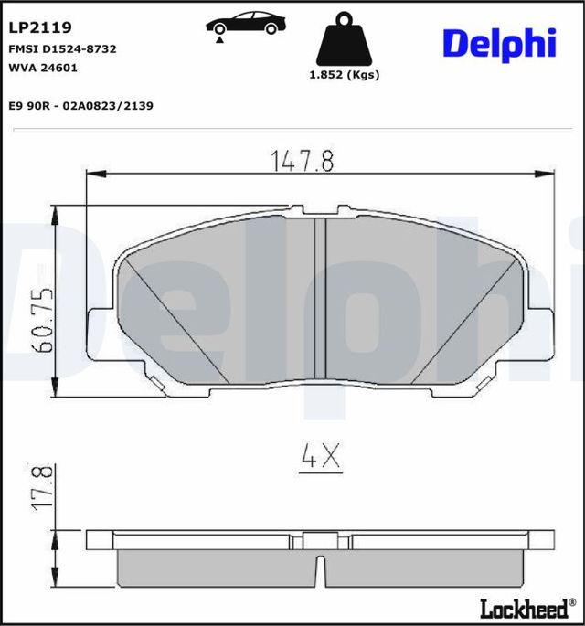Тормозные колодки Delphi (Low-Metallic). Артикул LP2119