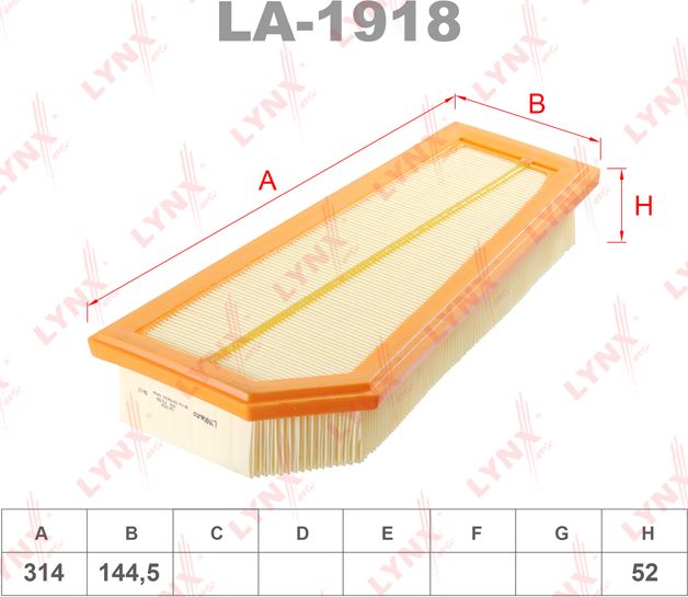 Воздушный фильтр LYNXauto. Артикул LA-1918