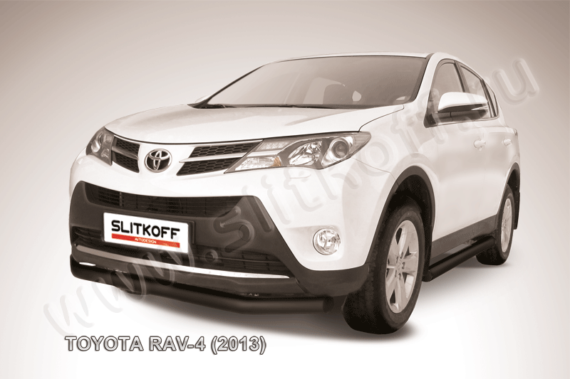 Защита Slitkoff переднего бампера d76 ЧЕРНАЯ матовая для Toyota RAV4 IV 2013-2015. Артикул TR413-002B