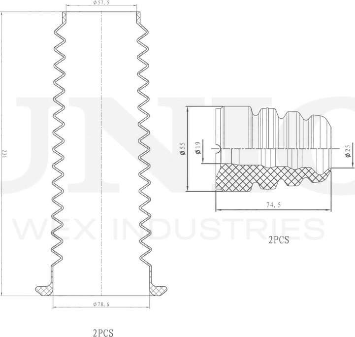 Отбойник и пыльник амортизатора, комплект (Unio). Артикул DUC-50046