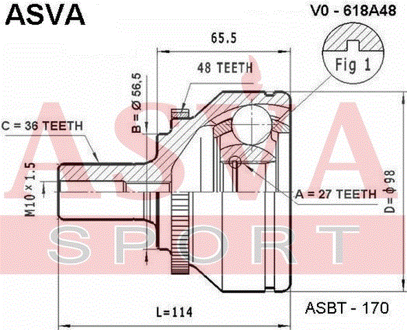 Шрус наружный (граната) Asva передний для Volvo C30 I 2006-2012. Артикул VO-618A48