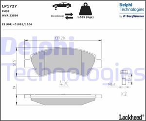 Тормозные колодки Delphi (Low-Metallic) передние для Citroen C3 II 2009-2016. Артикул LP1727