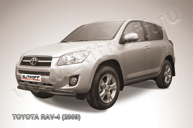 Защита Slitkoff переднего бампера d57/57 двойная ЧЕРНАЯ матовая для Toyota RAV4 III SWB 2009-2010. Артикул TR409-007B