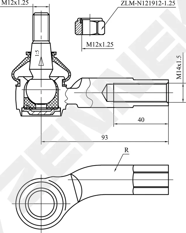 Наконечник рулевой правый AUDI A3 96-06, SKODA OCTAVIA 96-10, GOLF 97-08 (Zennek). Артикул DTE0048