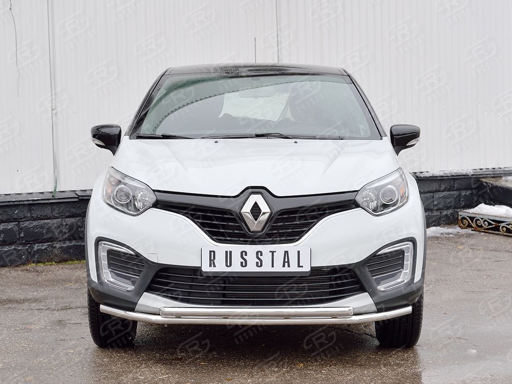 Защита RusStal переднего бампера d42 секция-d42 дуга для Renault Kaptur 2016-2026. Артикул RKPZ-002461