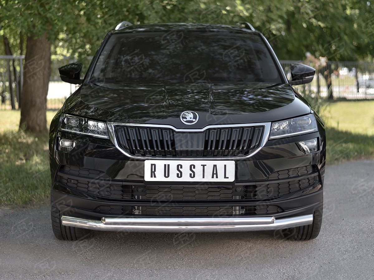 Защита RusStal переднего бампера d63 (секции) d42 (дуга) для Skoda Karoq 2020-2026. Артикул SKKZ-003438