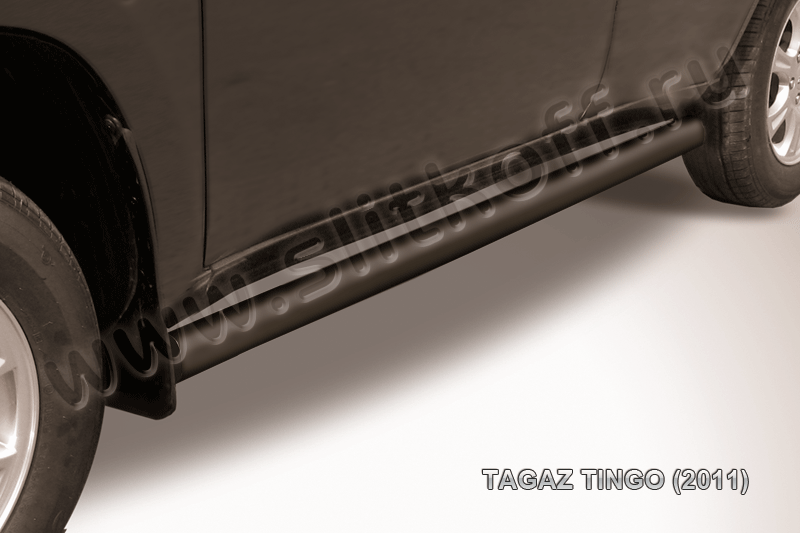 Пороги Slitkoff труба d76 ЧЕРНЫЕ матовые для ТагАЗ Vortex Tingo 2011-2026. Артикул TIN004B