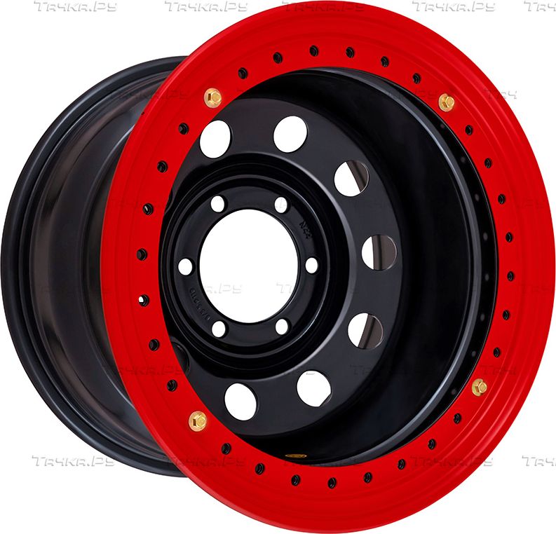 Колёсный диск OFF-ROAD Wheels усиленный стальной черный 6x139,7 10xR16 d110 ET-44 с бедлоком (красный) для Opel Frontera A 1992-1998. Артикул 1610-63910BL-44 BD-R
