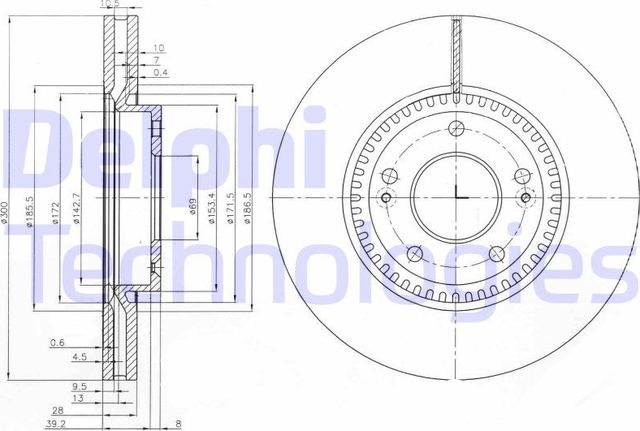 Тормозной диск Delphi передний для Hyundai Tucson III 2015-2026. Артикул BG4011