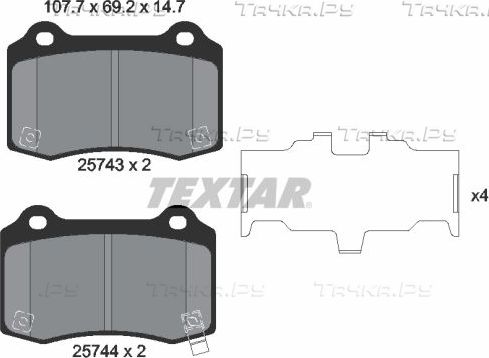 Тормозные колодки Textar задние для Jeep Grand Cherokee IV (WK2) 2010-2026. Артикул 2574301
