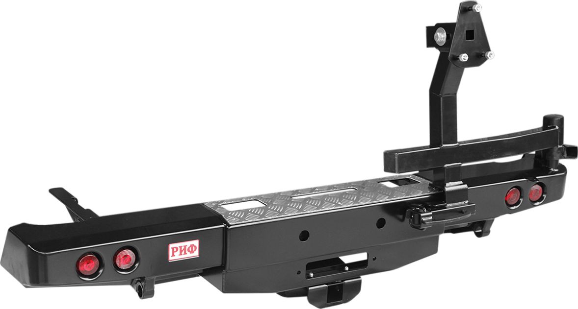 Бампер силовой РИФ задний с площ. под лебёдку, квад. под фаркоп, калиткой и фонарями для Toyota Hilux 2004-2015. Артикул RIFVIG-20236