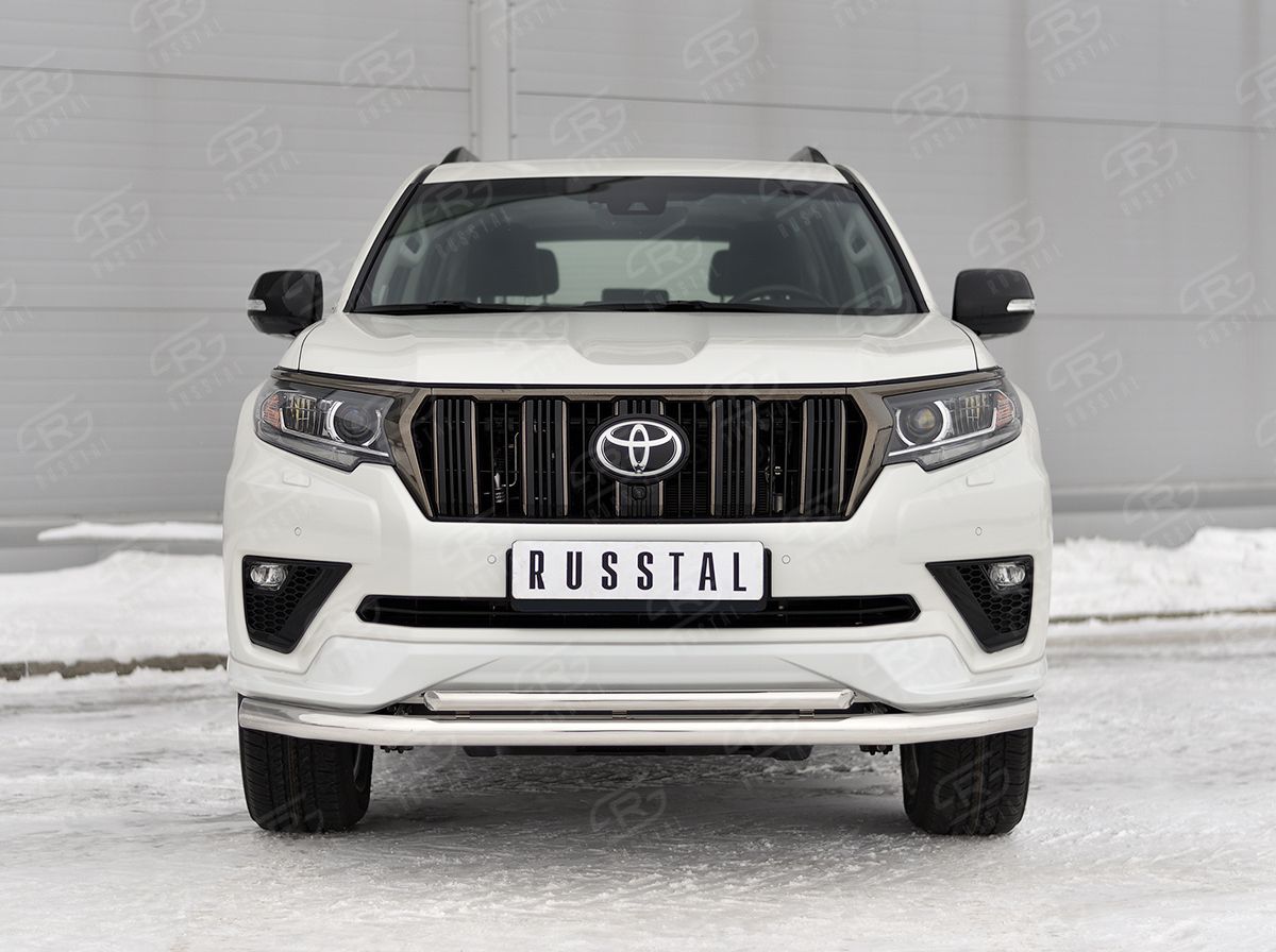 Защита RusStal переднего бампера d63 секции-d42 дуга для Toyota Land Cruiser Prado 150 Black Onyx 2020-2026. Артикул LCPZ-003546