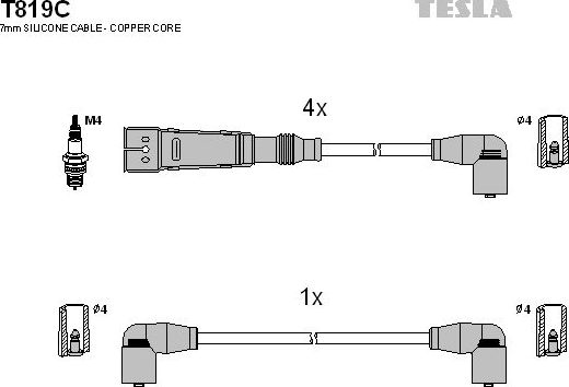 Высоковольтные провода (провода зажигания) (комплект) Tesla для SEAT Inca I 1995-2003. Артикул T819C