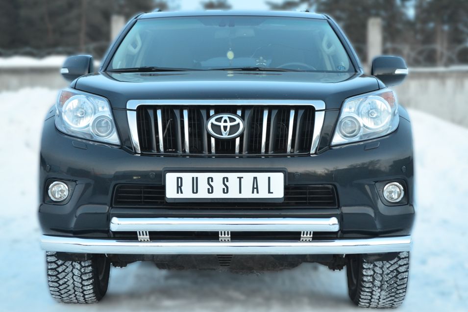 Защита RusStal переднего бампера d76/63 (секции) ( с декор. элементами) для Toyota Land Cruiser Prado 150 2009-2013. Артикул PNZ-001613