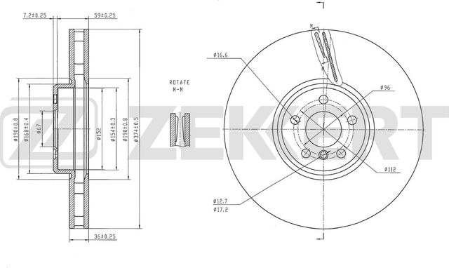 Тормозной диск Zekkert для BMW 5 VII (G30/G31) 2016-2026. Артикул BS-6864
