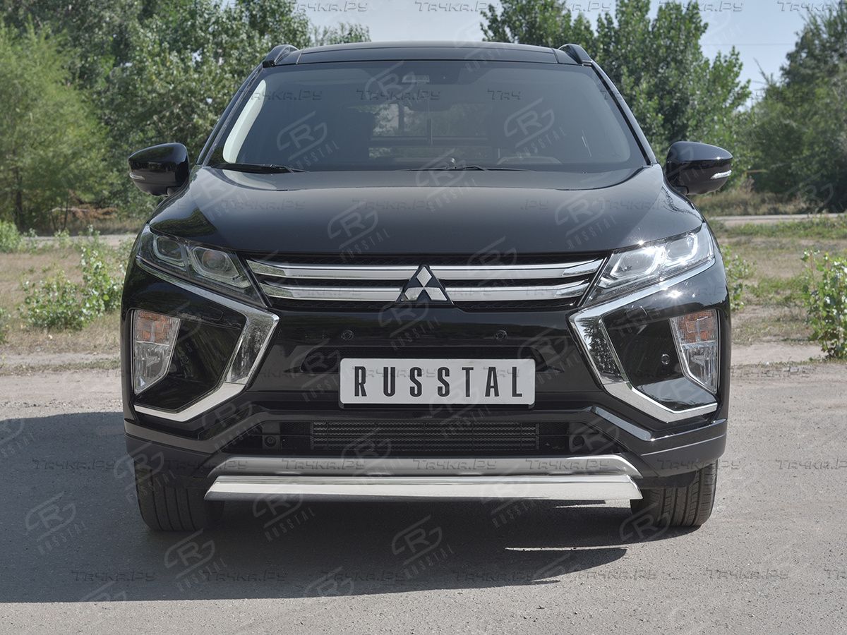 Защита РусCталь переднего бампера d75х42 дуга для Mitsubishi Eclipse Cross 2018-2026. Артикул MEZ-003040