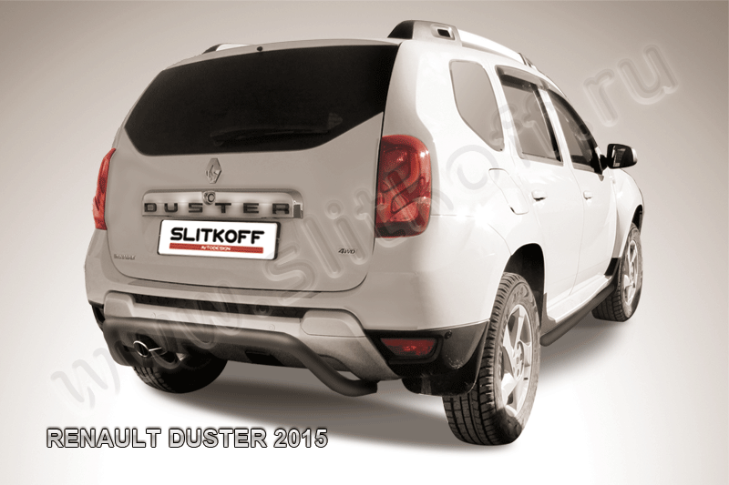 Защита Slitkoff заднего бампера d57 скоба для Renault Duster I рестайлинг 2015-2020 Черная. Артикул RD15008B