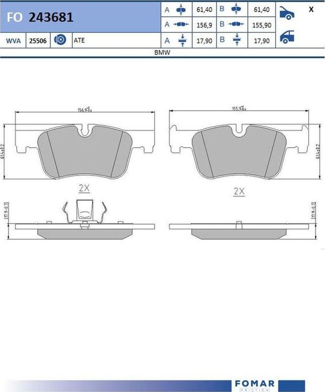 Тормозные колодки Fomar. Артикул FO 243681