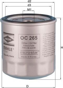 Масляный фильтр Mahle-Knecht. Артикул OC 265