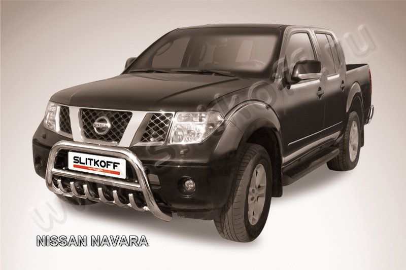 Кенгурятник Slitkoff d76 низкий с защитой картера для Nissan Navara D40 2005-2010. Артикул NIN003