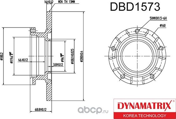 Диск тормозной (Dynamatrix-Korea). Артикул DBD1573
