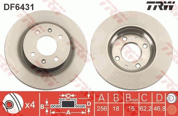 Тормозной диск TRW передний для Hyundai i20 I 2008-2015. Артикул DF6431