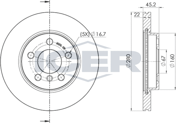 Тормозной диск Icer передний для MINI Cabrio III (F57) 2014-2026. Артикул 78BD0039-2