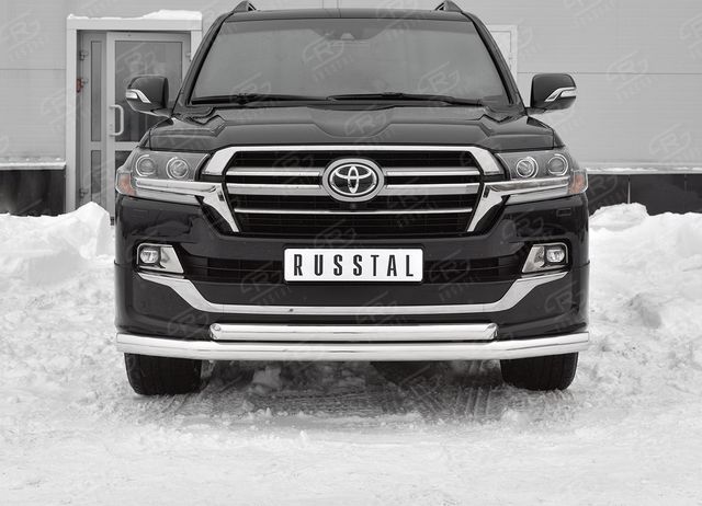 Защита RusStal переднего бампера d76 секции-d63 дуга для Toyota Land Cruiser 200 Executive Lounge 2018-2021. Артикул TLCZ-003116