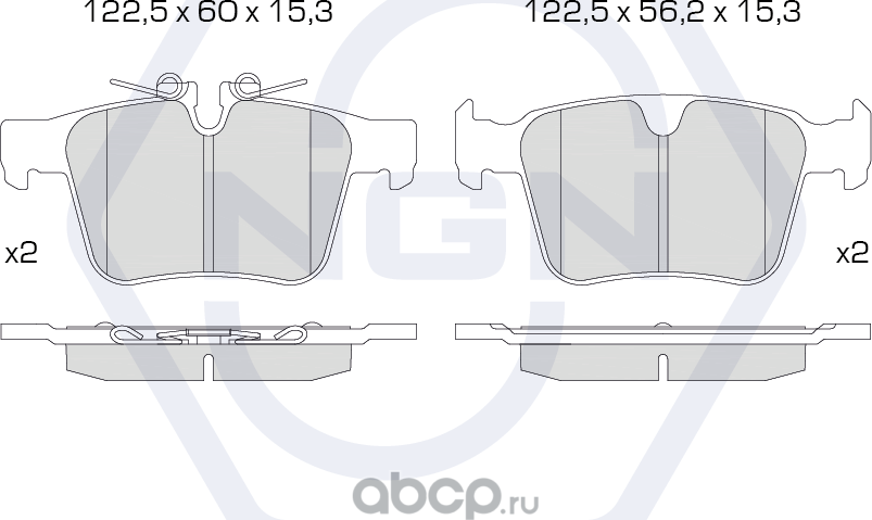 Колодки тормозные керамические, задние (NGN). Артикул 3502451